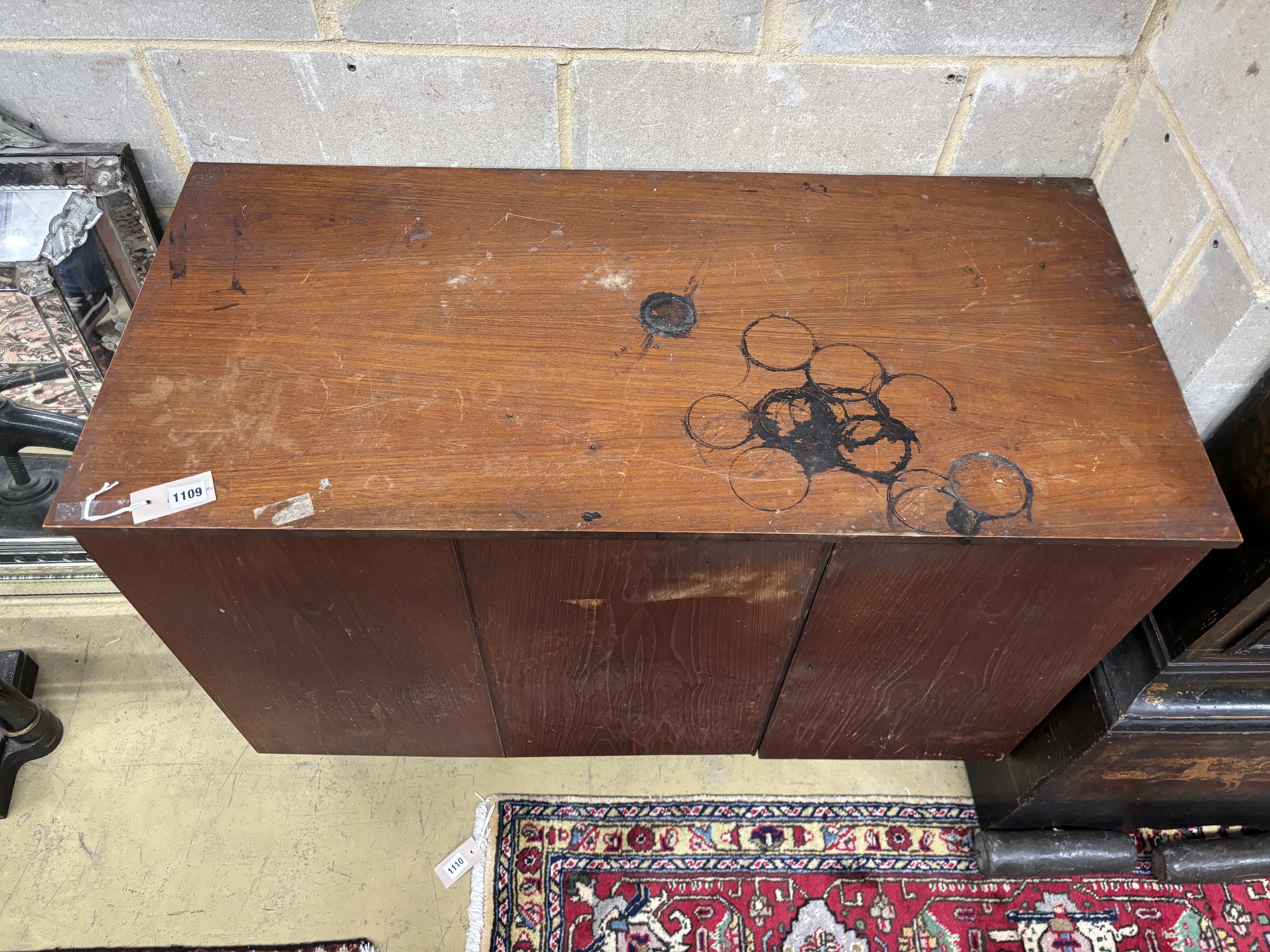 A mid century teak enclosed desk, width 106cm, depth 51cm, height 78cm